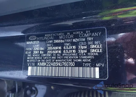 2022 Hyundai Kona Se из США, поврежденный, VIN KM8K22AB5NU760760